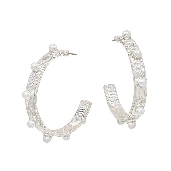 Pearl Studded Hoop Earrings [MORE COLORS]