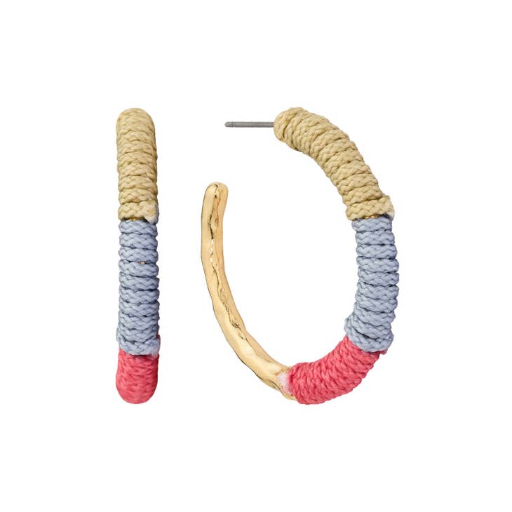 Multi & Gold Thread Wrapped Hoop Earrings