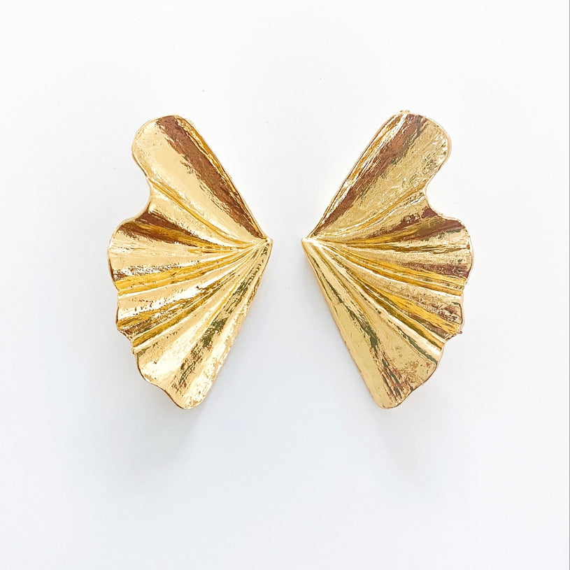 Fan Shape Gold Statement Earrings