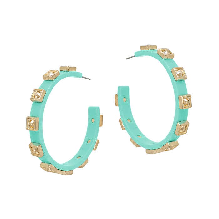 Acrylic & Gold Studded Hoop Earrings [MORE COLORS]