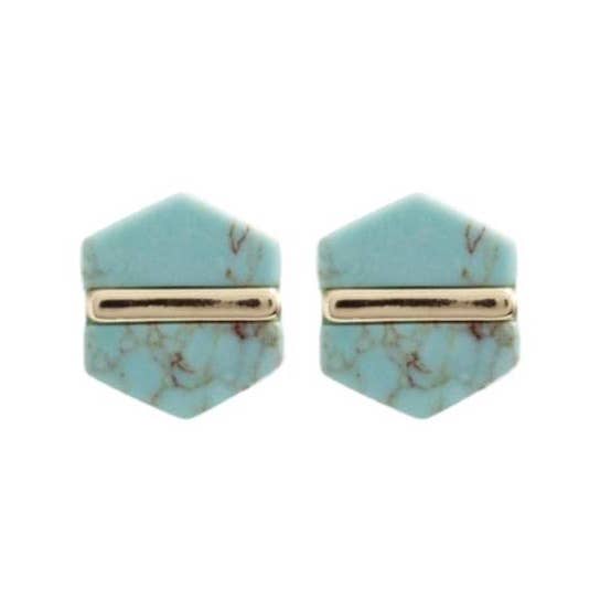 Turquoise Marble Hexagon Statement Stud Earrings