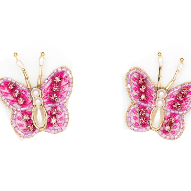 Pink Pearl Butterfly Stud Earrings