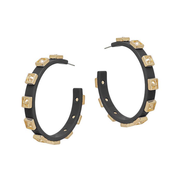 Acrylic & Gold Studded Hoop Earrings [MORE COLORS]