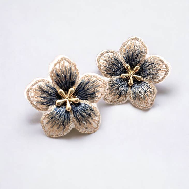 Embroidered Flower Stud Earrings [MORE COLORS]